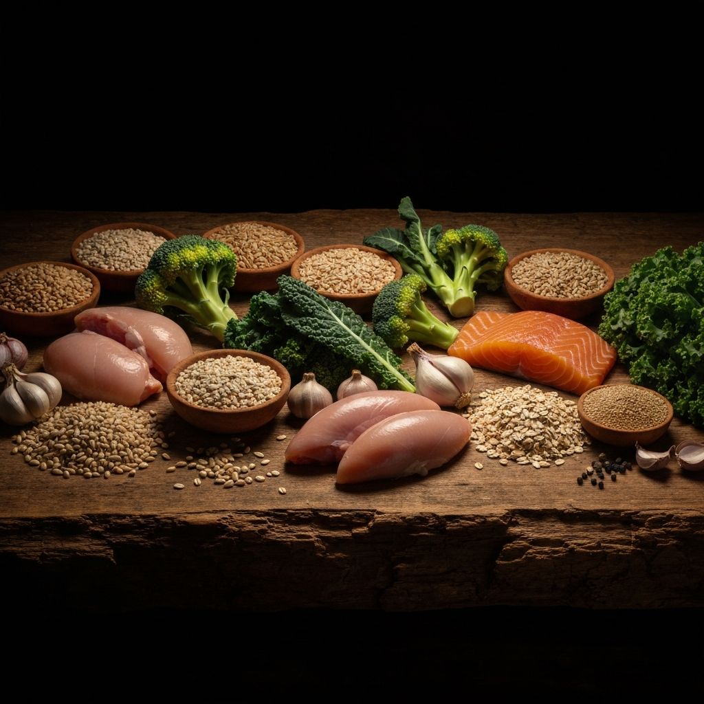 Fresh whole foods with warm natural lighting